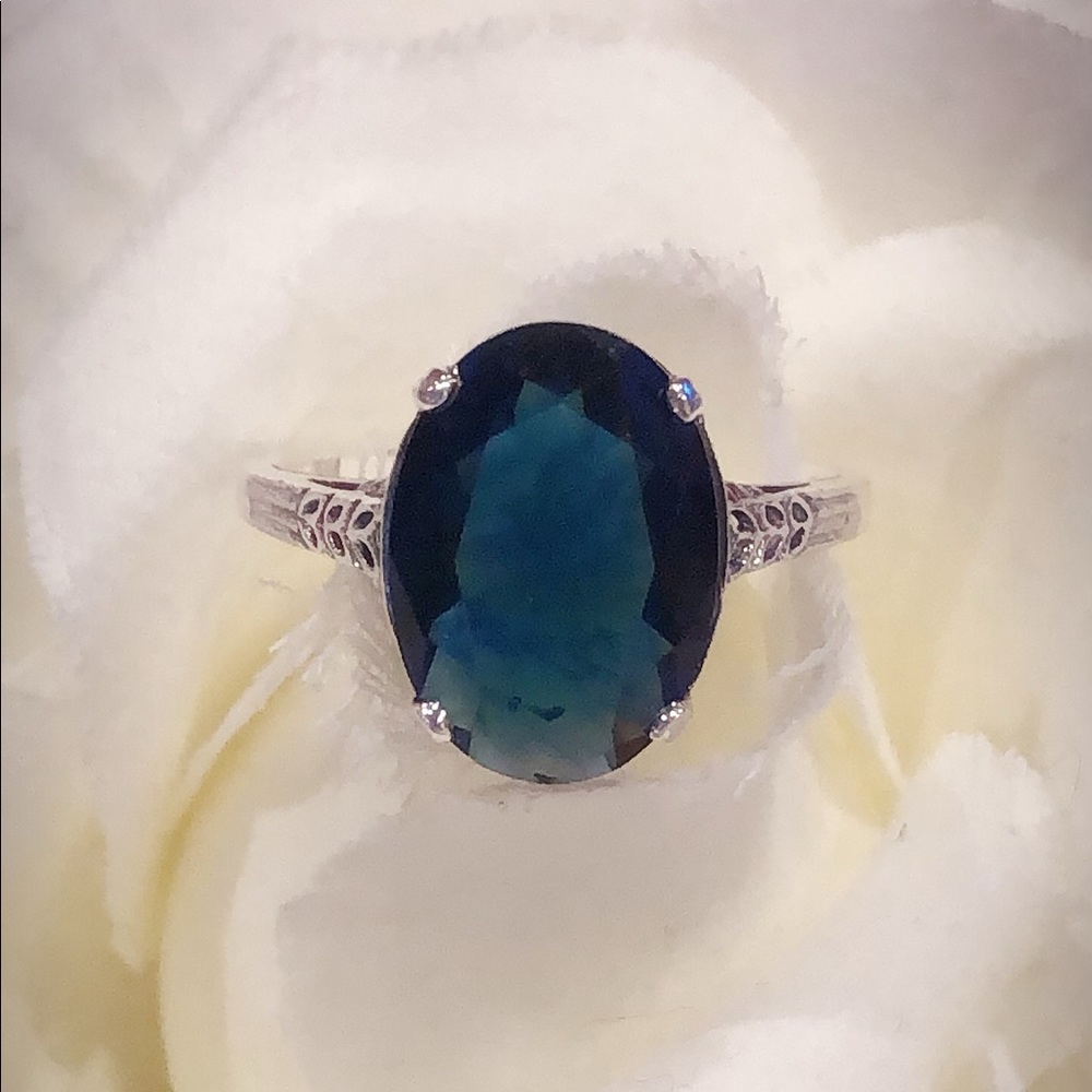 3ct Created Sapphire & 925 Sterling Ring - Picture 2 of 6